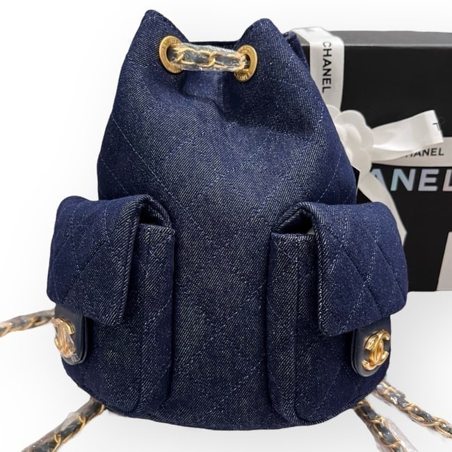 CHANEL Quilted Dark Denim/Gold Side Pockets BB Beaute Bag & Original Box (1 of 7)