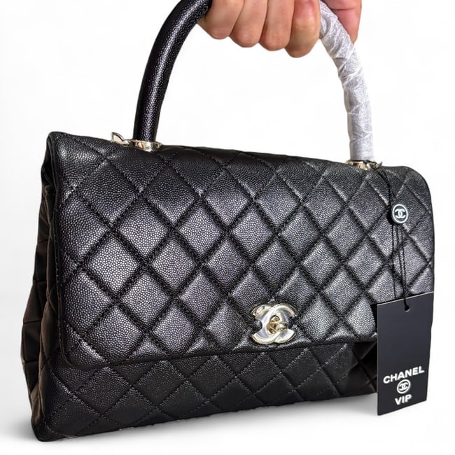 CHANEL Lg Black Quilted CoCo Top Handle Beaute Bag & Removable Strap (1 of 15)