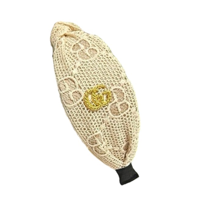 Gucci White/Gold Logo Wide Lace Beaute Headband (1 of 2)