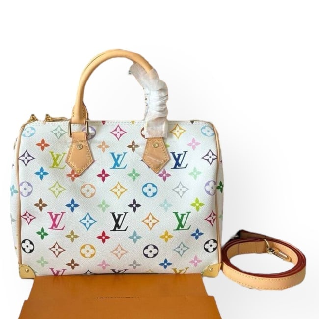 Louis Vuitton White Multicolor Mono Speedy 25 Beaute Bag, Strap, & Original Box (1 of 13)