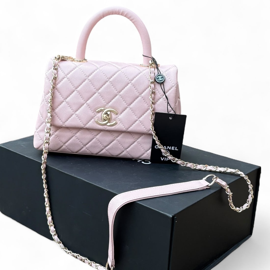 CHANEL Pink Quilted CoCo Top Handle Beaute Bag & Original Box (1 of 11)