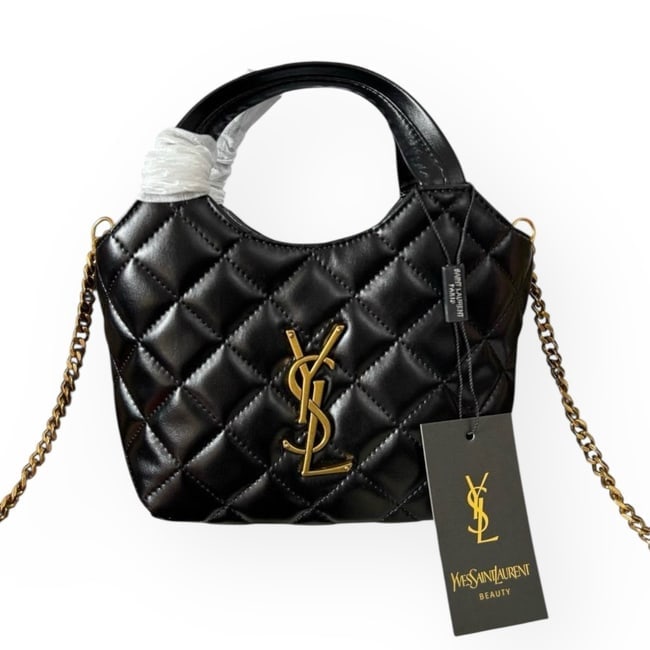 YSL (Saint Laurent) Quilted Black/Gold Mini Shopping Beaute Bag & Original Box (1 of 9)
