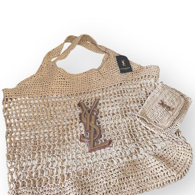 YSL (Saint Laurent) XL Woven Raffia Front Logo Beaute Bag & Original Gift Bag (1 of 11)
