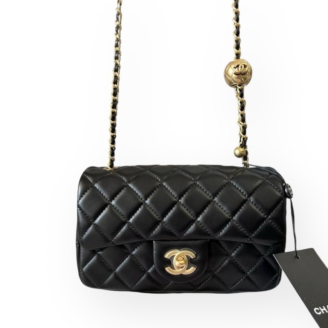 CHANEL Black Quilted Mini Pearl Crush Flap Beaute Bag & Original Box (1 of 9)