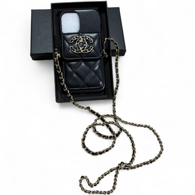 iphone 16 OR 17 Custom CHANEL Black Quilted Phone Case & Original Box (1 of 4)