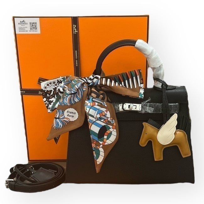 Hermes Kelly Black/Silver 2Way Carry Beaute Bag & Box (1 of 8)