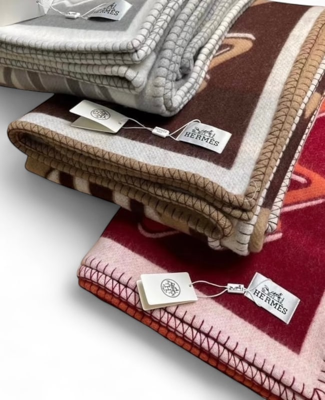 Custom Hermes Red, Grey, Or Brown Tatersale Wool Beaute Blanket (1 of 7)