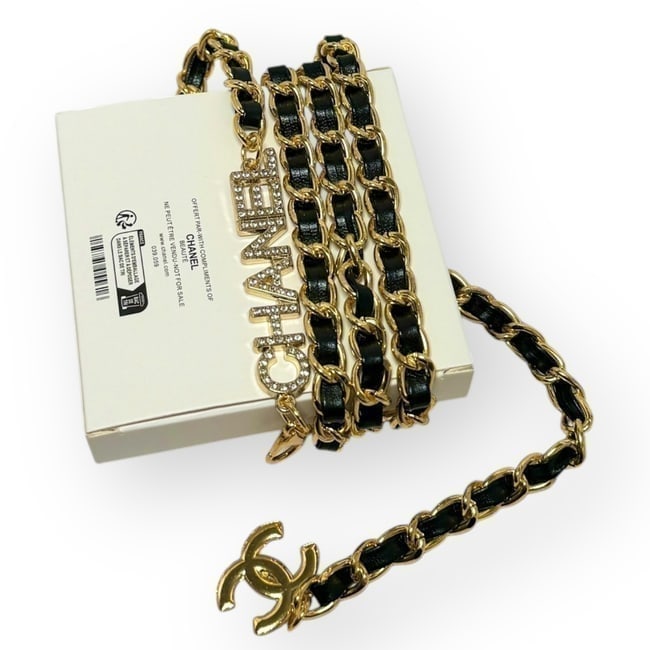 CHANEL Adjustable Black & Gold/Rhinestone Detailed Beaute Belt & Gift Bag (1 of 6)