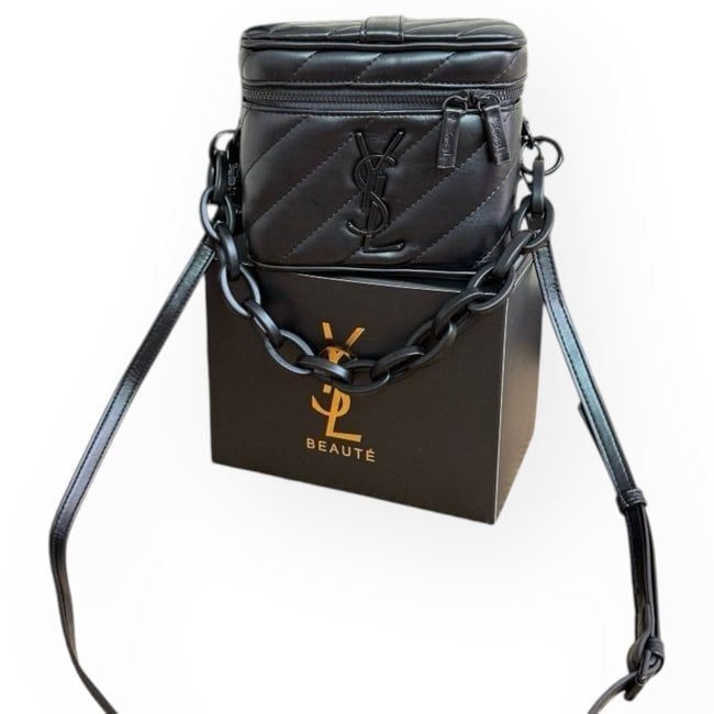 YSL (Saint Laurent) Black/Black Vanity Beaute Case On Chain s/ Mirror & Box (1 of 8)