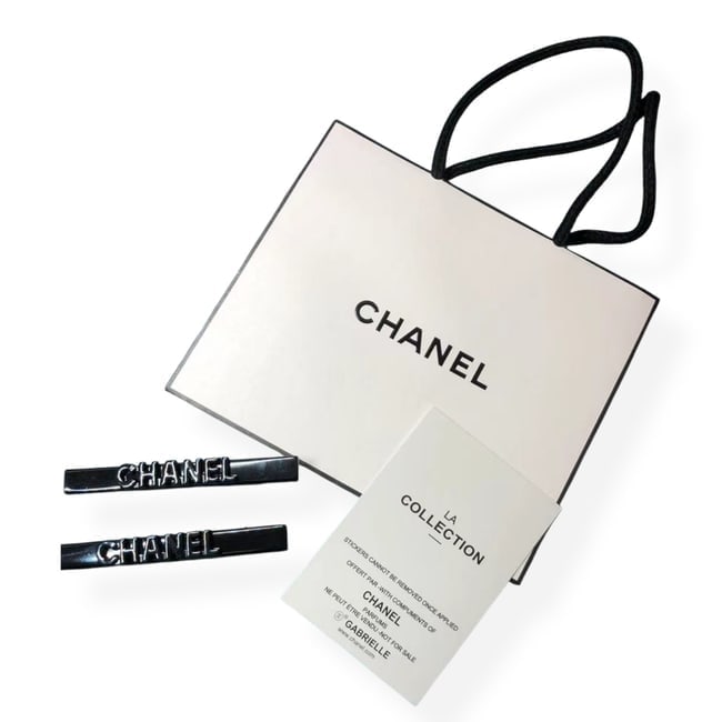 CHANEL 2Pc Set Black Long Skinny Hair Clips & Original Gift Bag (1 of 2)
