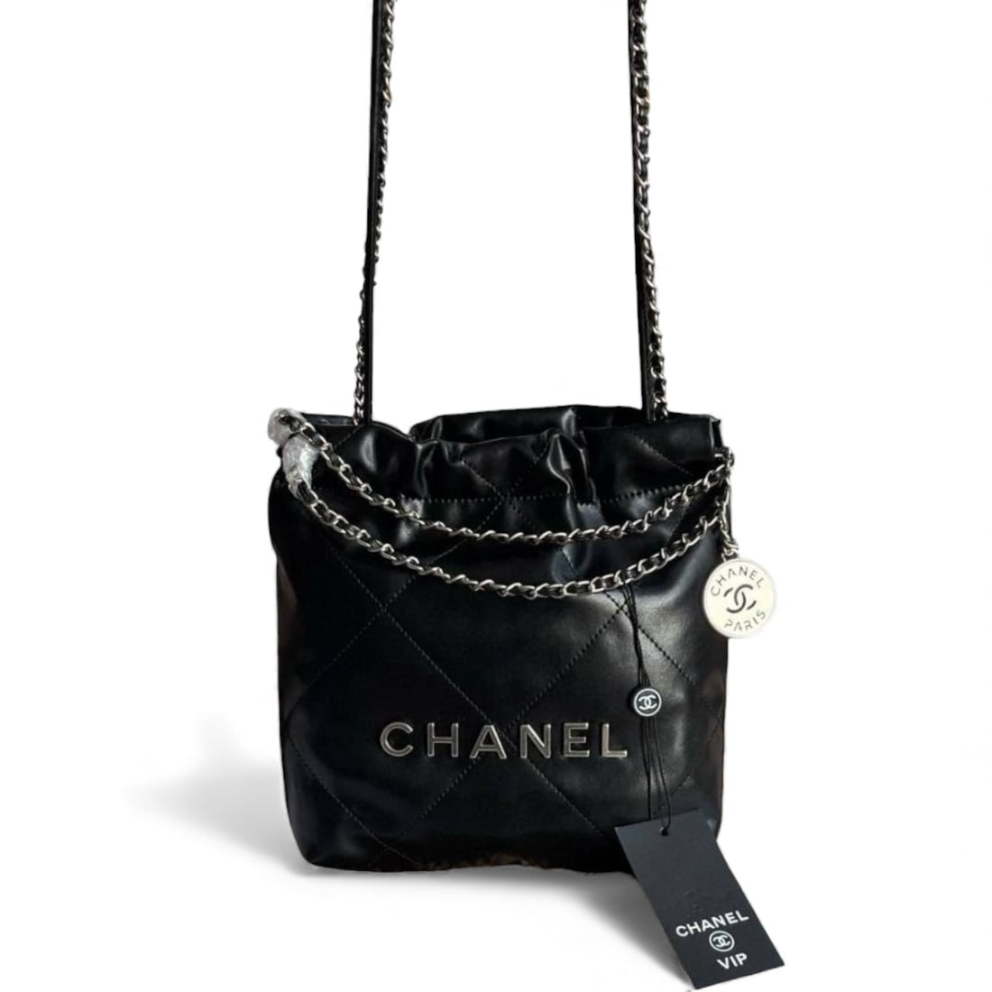 CHANEL Black/Silver Quilted 22 MiniBeaute Bag (1 of 8)