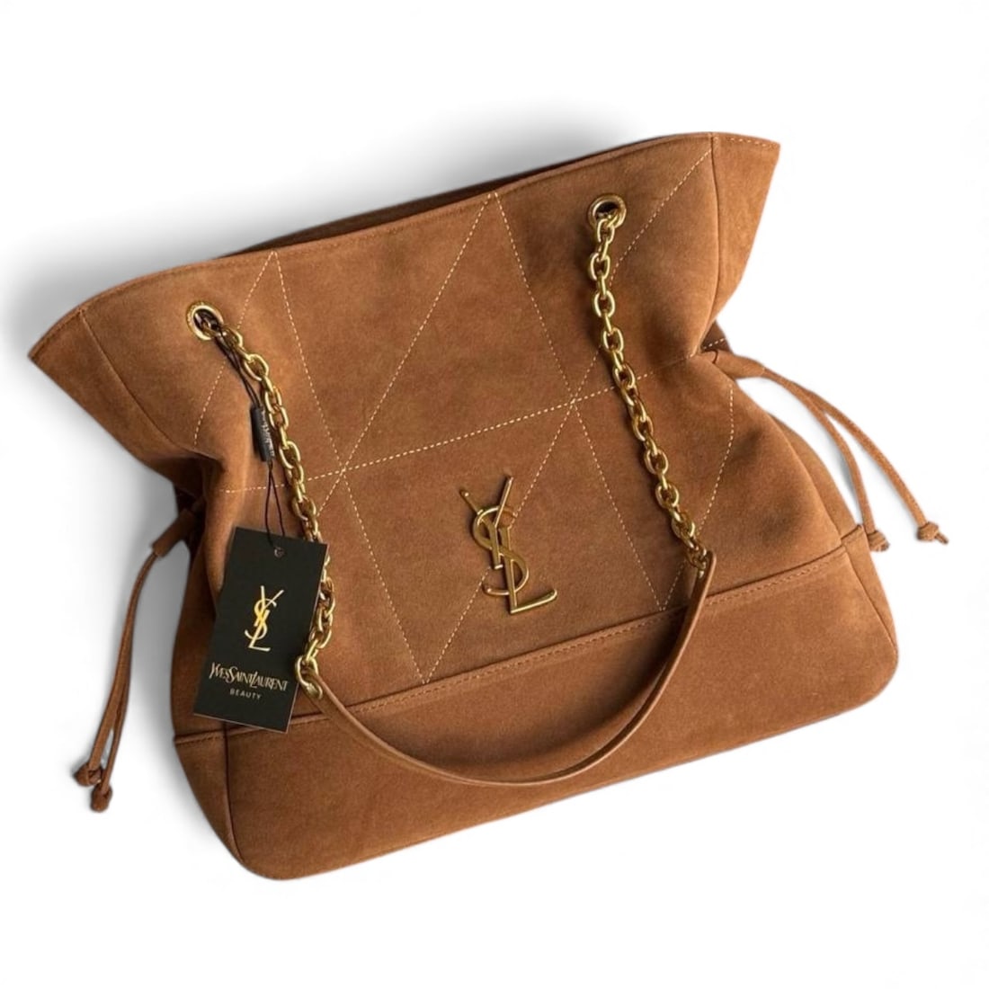 YSL (Saint Laurent) Brown/Gold Suede Jamie Beaute Bag & Original Gift Bag (1 of 8)