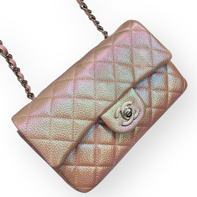CHANEL Quilted Pink Mermaid/Silver Flap Beaute Bag & Original Box (1 of 8)