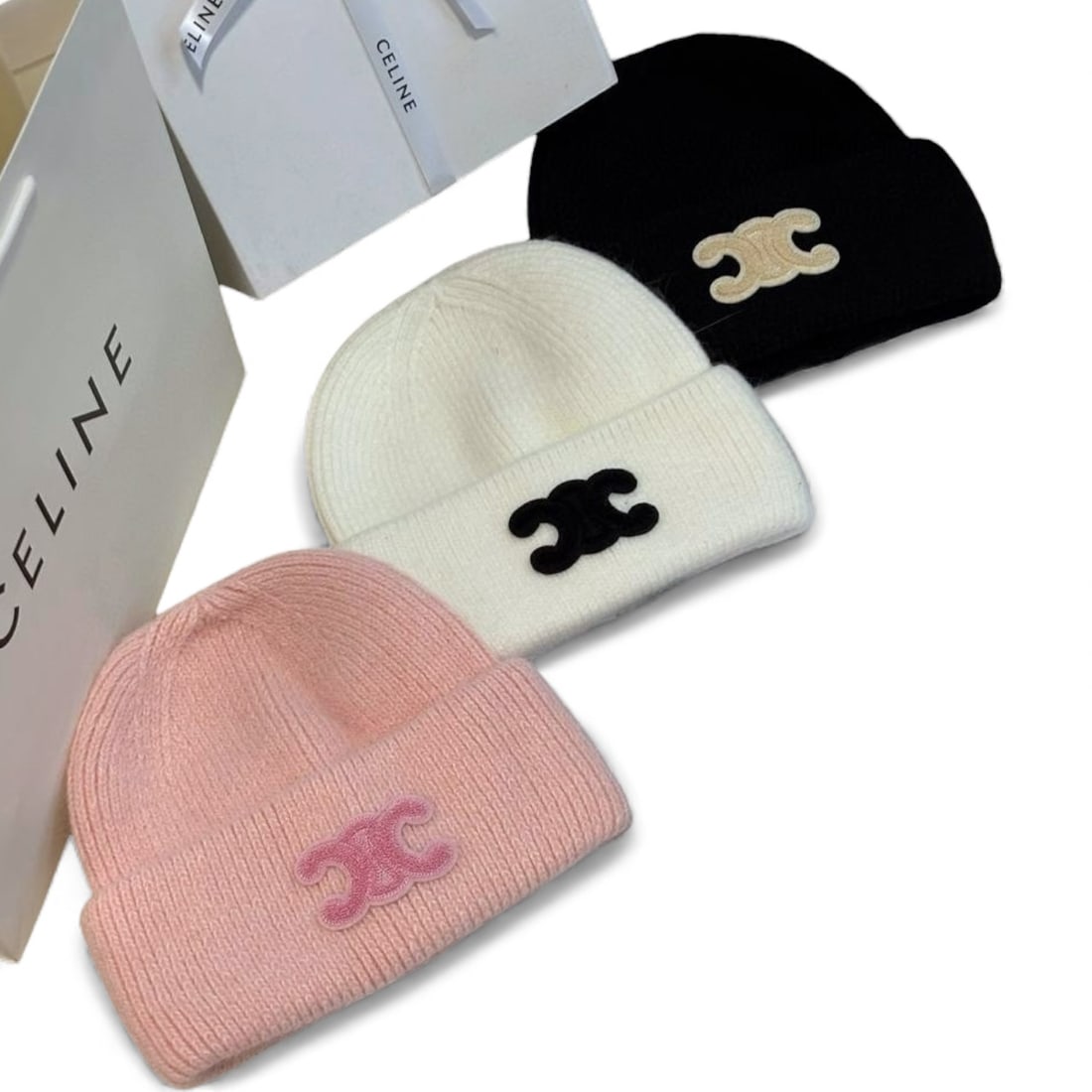 Celine Pink, Black, OR White Front Logo Beaute Knit Beanie (1 of 7)