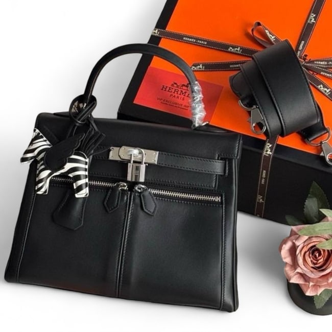 Hermes Black/Silver Kelly Beaute Bag & Original Box (1 of 9)