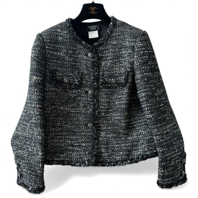 CHANEL Dark Grey & Black/Rhinestone Detailed Button Up U.L Jacket (1 of 7)