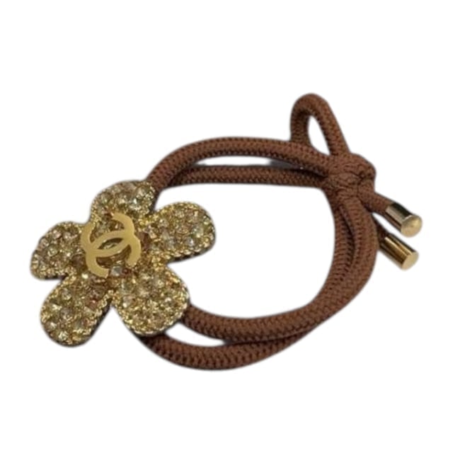 CHANEL Gold Rhinestone Covered Flower Beaute Hair Tie & Gift Bag (1 of 5)