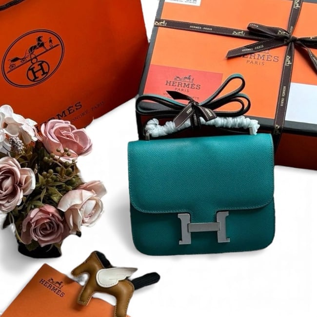 Hermes Turquoise/Silver Mini Constance Beaute Bag & Original Box (1 of 9)