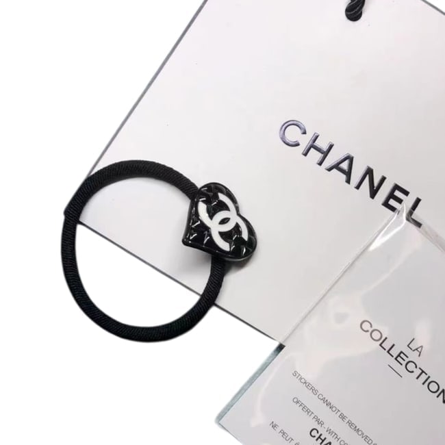 CHANEL Black/White Heart Shaped Hair Tie & Gift Bag (1 of 3)