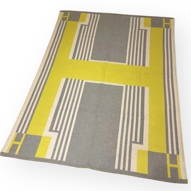 Hermes Yellow, Grey, & White Custom Ithaque H Logo Wool Blanket (1 of 6)