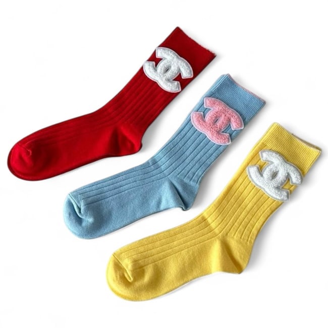 CHANEL 3Pc Signature Red, Blue, & Yellow Trio Beaute Sock Set (1 of 5)
