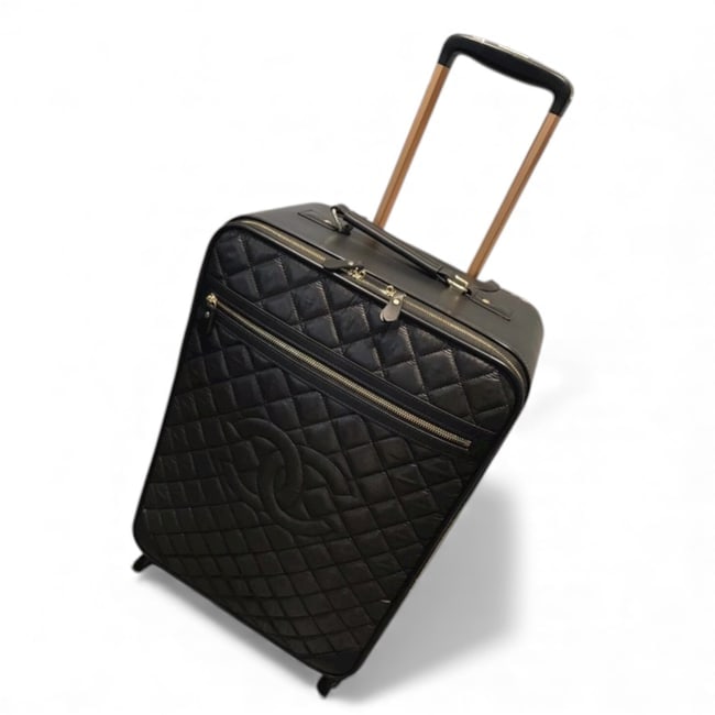 CHANEL Black/Gold Quilted Front Logo Rolling Beaute Suitcase (1 of 6)
