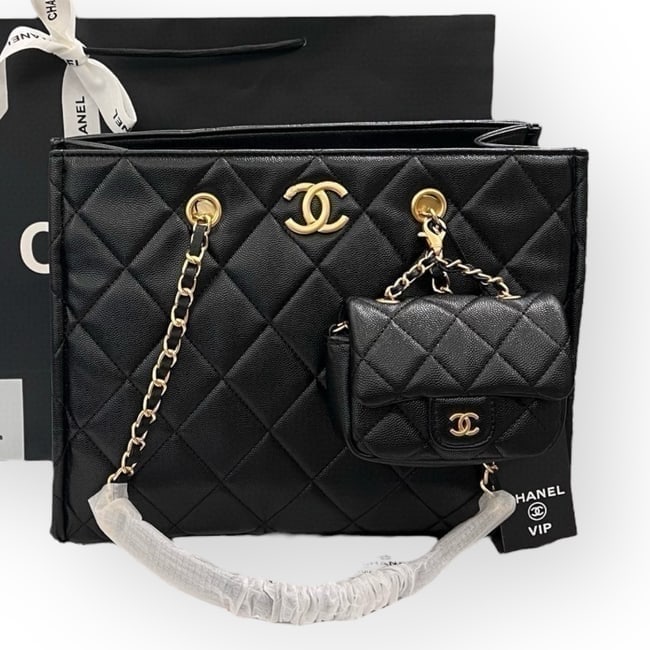 CHANEL Black & Gold Quilted Beaute Tote & Original Box (1 of 7)