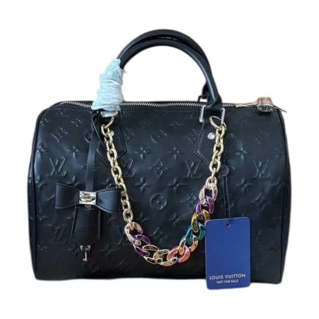 Louis Vuitton Black Monogram/Gold Multicolor Chain Speedy 30 Beaute Bag & Key: • Louis Vuitton • Speedy 30 • Black On Black Monogram • Gold Tone Hardware • Black Accents/Trim • Decorative Multicolor Removable Novelty Chain • Top Handle For Opti