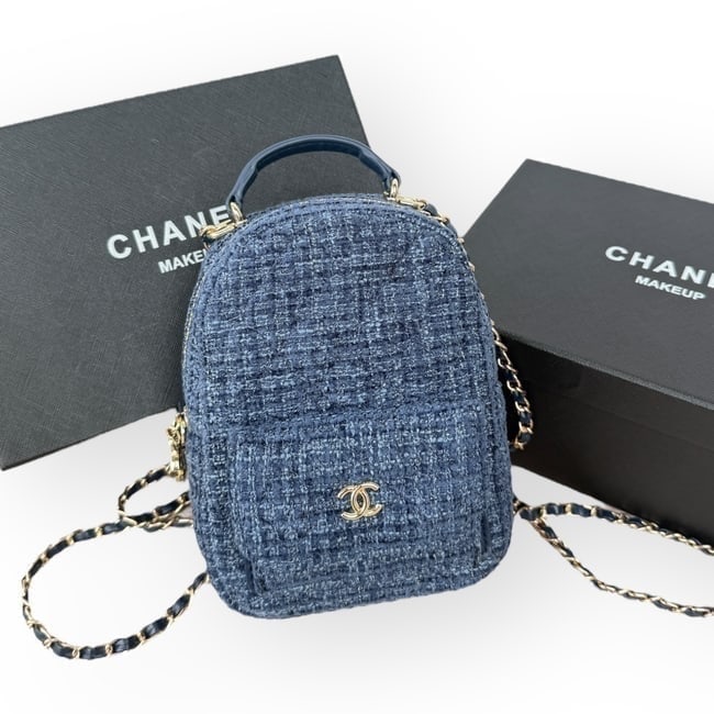 CHANEL Blue Tweed 2Way Carry Beaute Mini Backpack & Original Box (1 of 10)