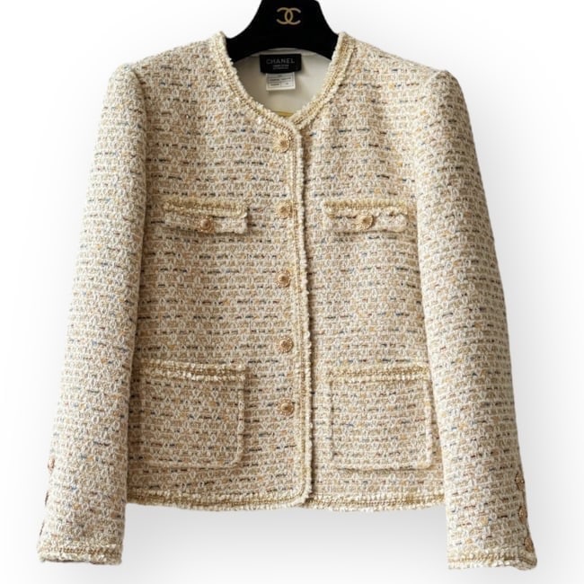 CHANEL White Multi Tweed Button Up/Long Sleeve UL Jacket (1 of 8)