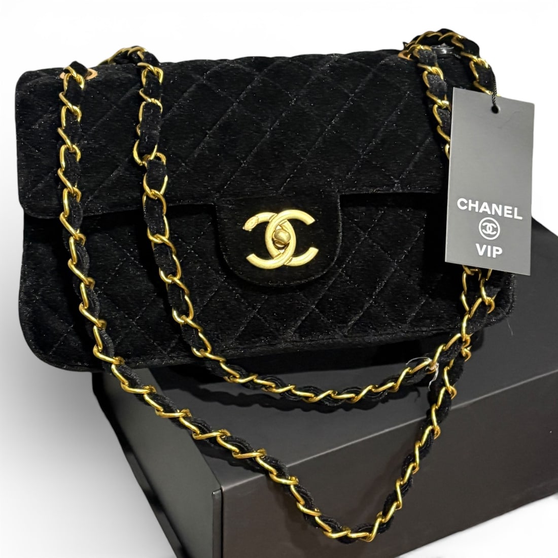 CHANEL Black Velvet Double Flap Beaute Bag & Original Box (1 of 13)