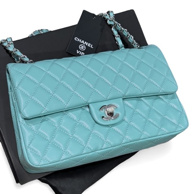 CHANEL Baby Blue/Gold Quilted Classic Flap Beaute Bag & Original Box (1 of 11)