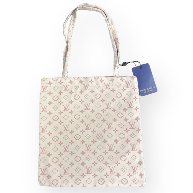 Louis Vuitton White/Pink Soft Wool Mono Pattern U.L Tote: • CHANEL • Tote • Tan Multicolor • Shimmer Detail • Canvas • Front Logo • Double Handles • Uniform Line • Snap Closure • 11" x 11.8" (in)