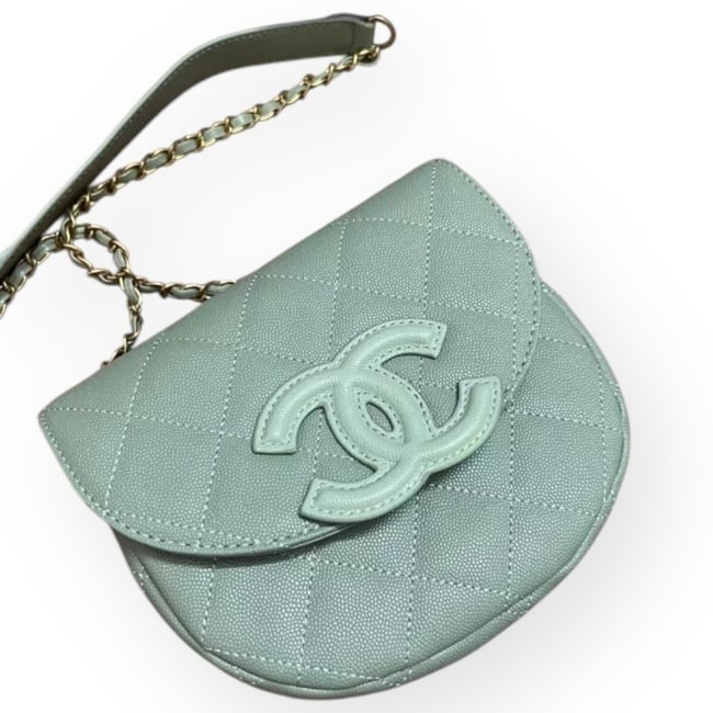 CHANEL Quilted Seafoam Green Messenger Beaute Bag & Dust Bag (1 of 6)