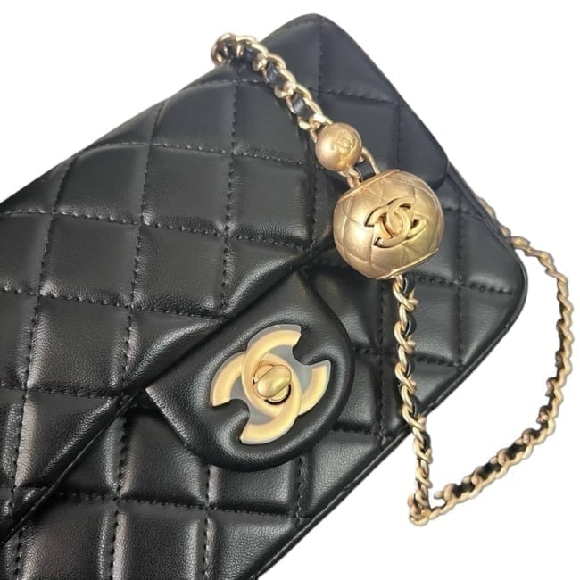 CHANEL Quilted Black Mini Flap Beaute Bag W/ Gold Ball Detail & Original Box (1 of 8)