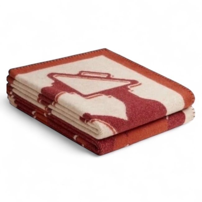 Custom Hermes Red, Grey, Or Brown Tatersale Wool Beaute Blanket (1 of 7)