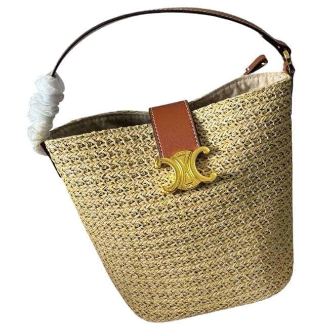 Celine Woven/Gold Front Logo Louise Beaute Bucket Bag (1 of 7)