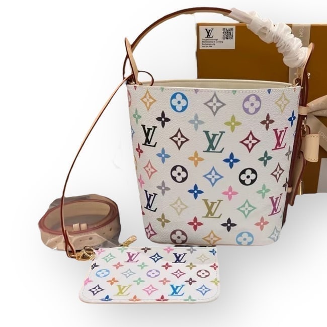 Louis Vuitton White Monogram Mini Hobo BB Beaute Bag, Pouch, Lock, & Original Box: • Louis Vuitton • White Multicolor • Monogram Print • Mini Hobo BB • Removable Strap Included • Magnetic Snap Closure • Lock/Key Included • Gold Tone Hardware <