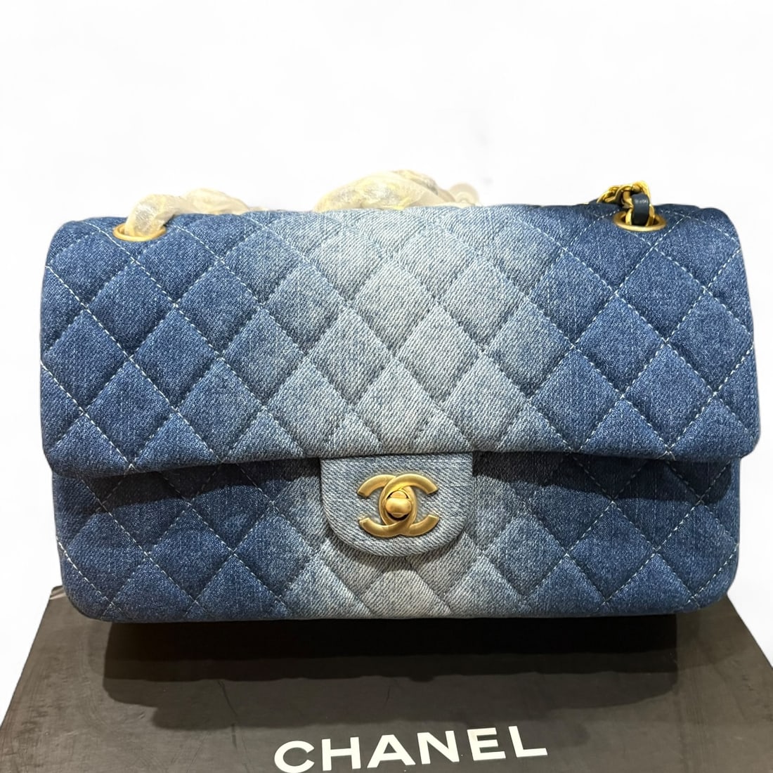 CHANEL 2 Toned Denim/Gold Quilted Double Flap Beaute Bag & Original Box (1 of 11)