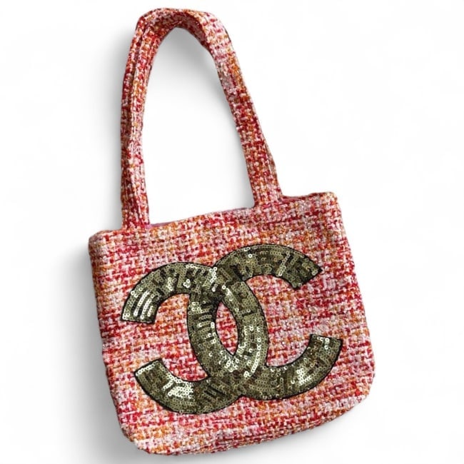 CHANEL Red Multicolor/Gold Sequin CC Double Handle Beaute Tote (1 of 7)