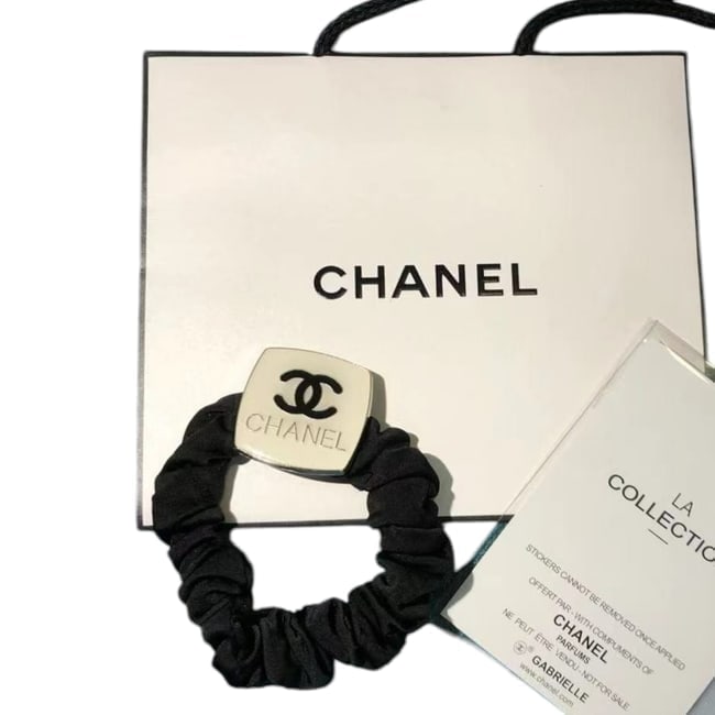 CHANEL White & Black CC Logo Square Gabrielle Hair Scrunchy (1 of 2)