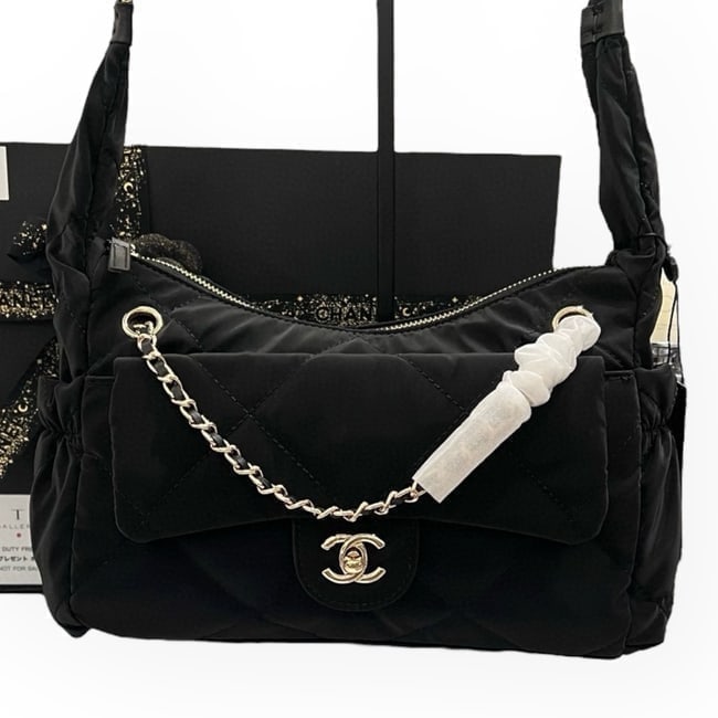 CHANEL Black/Gold Front Pocket Hobo Beaute Bag & Original Gift Bag (1 of 8)