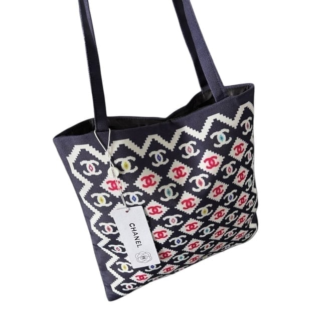 CHANEL Navy/Multicolor CC Double Handle U.L Tote (1 of 8)