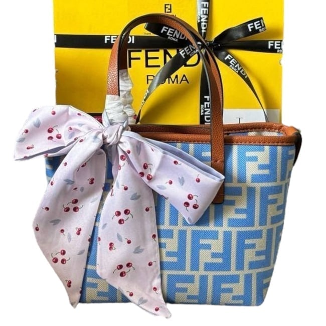 Fendi Blue/White Roll FF Jacquard Beaute Bag & Original Box (1 of 9)