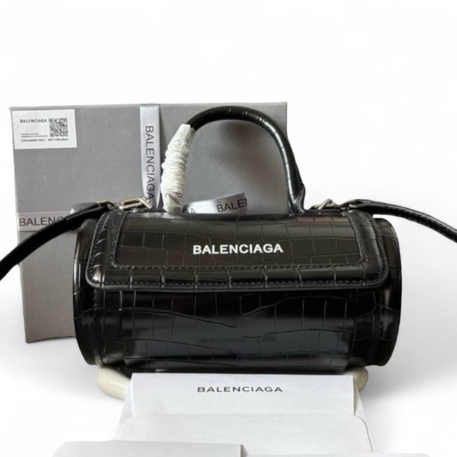 Balenciaga Black/Silver Front Logo Barrel Beaute Bag & Original Box (1 of 8)