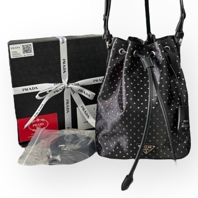 Prada Black/Silver Mini Bucket Beaute Bag with Studs & Original Box (1 of 9)