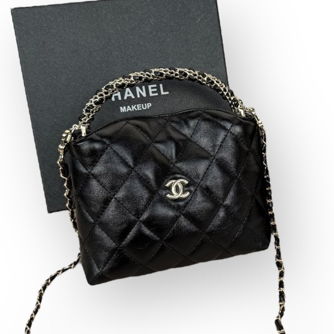 CHANEL Black/Silver 24A Top Handle Clutch W/ Chain Beaute Bag & Box (1 of 10)