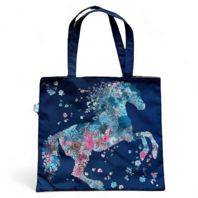 Hermes Royal Blue/White Signature Horse Print U.L Tote: • Hermes • Tote • Royal Blue • White Accents • Signature Horse Print • Signature Orange Interior • Canvas • Double Handles • Uniform Line &bul