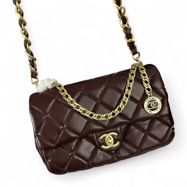 CHANEL Burgundy Quilted Mini Flap Medallion Beaute Bag & Original Box (1 of 9)