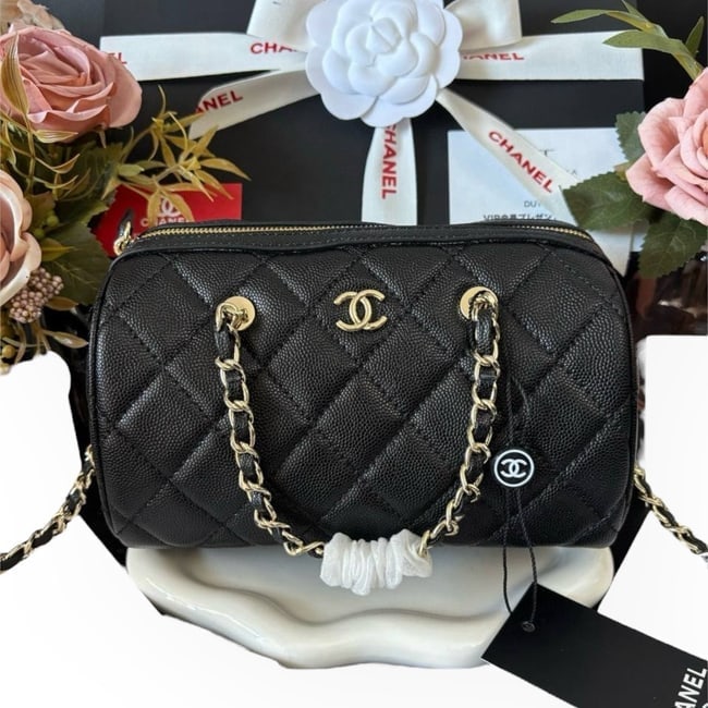 CHANEL Quilted Black Barrel Beaute Bag & Original Box (1 of 8)